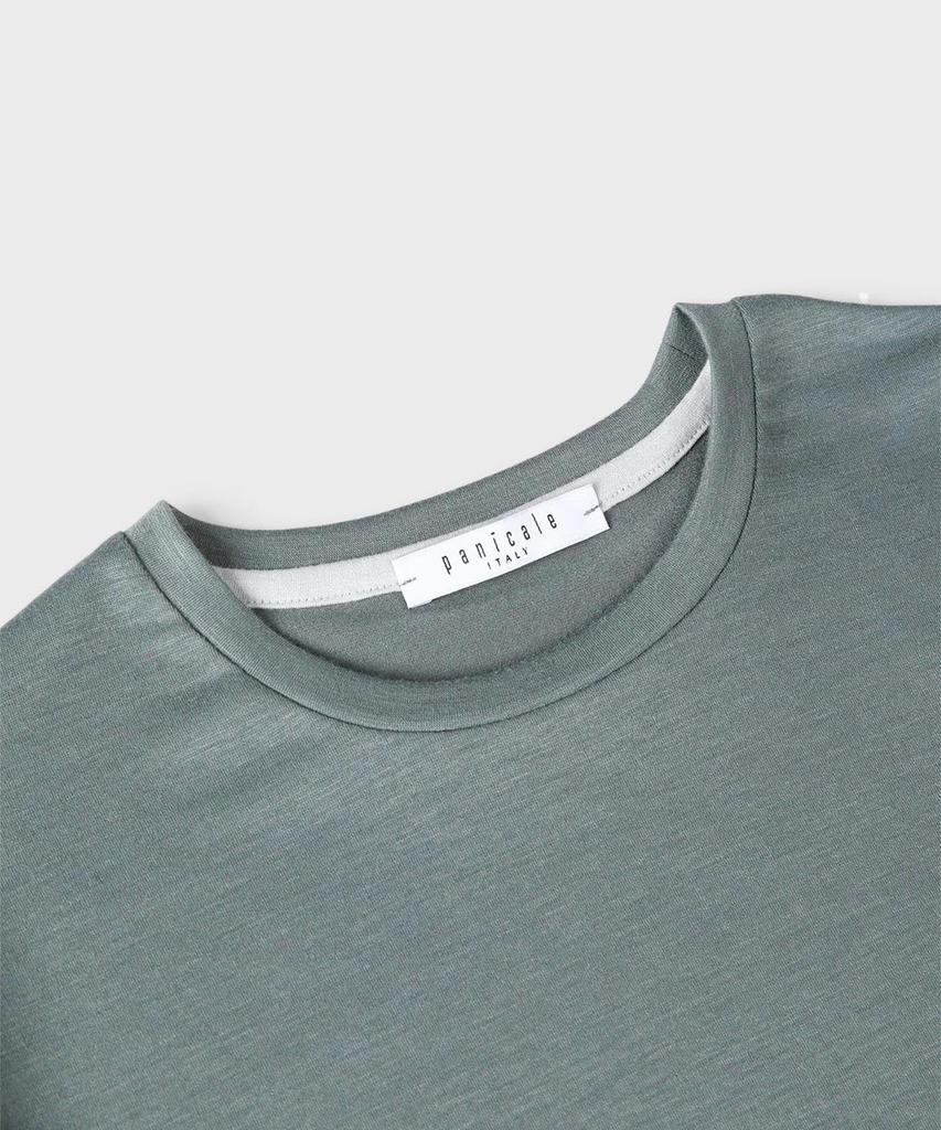 PANICALE Contrast Detail Crew Neck Stretch Jersey T-Shirt [2 Colors]