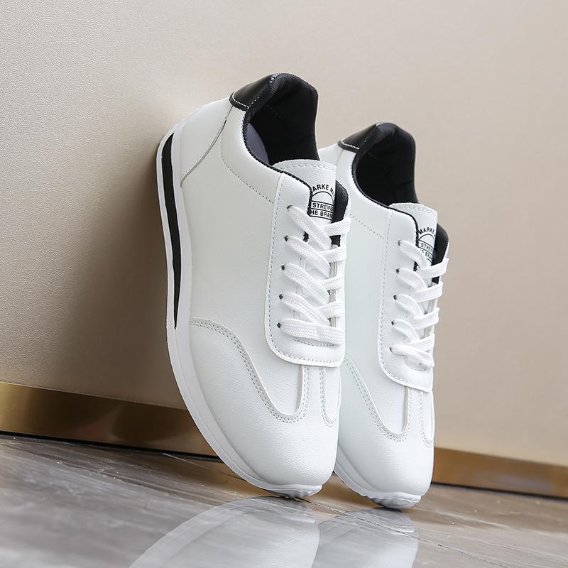 Large size women's autumn new leather fashion contrasting color white shoes lace-up casual sports shoes