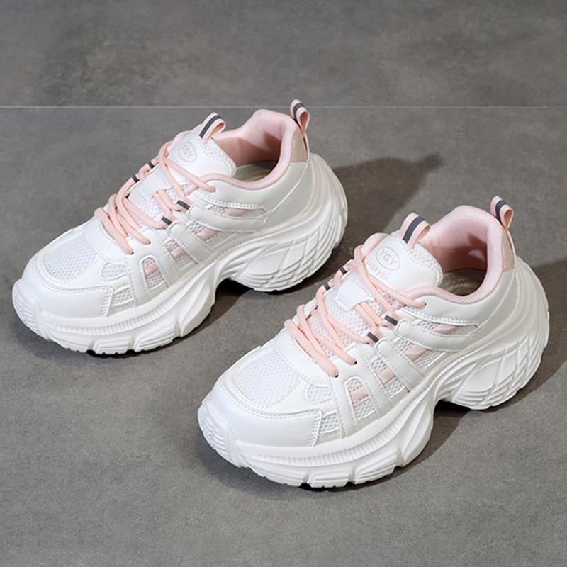 Fashon Sneakers Women White Shoes Soft Casual Ladies Chunky Sneakers Breathable Thick Sole Height Increasing 5cm