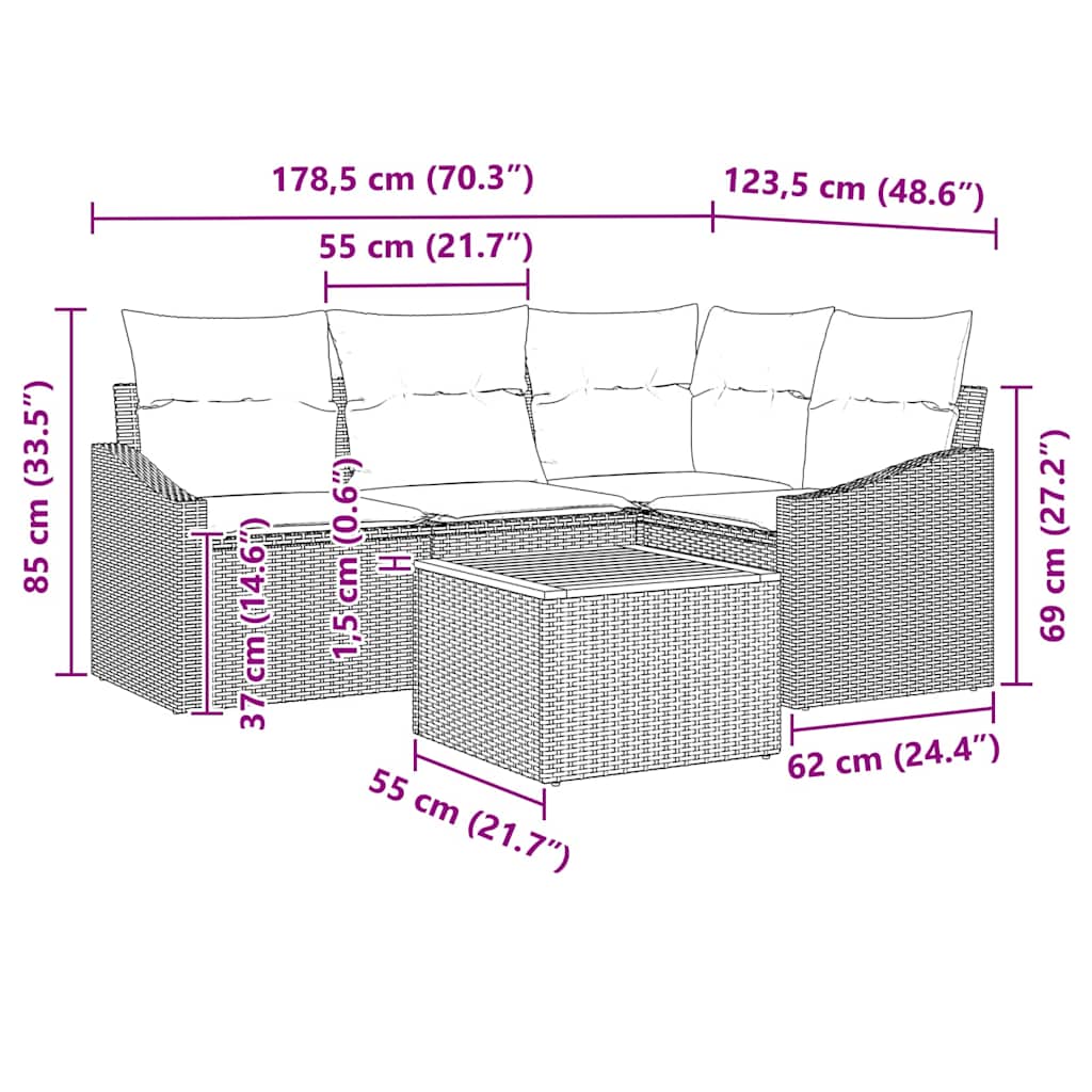 Garden Sofa Set with Storage 5 pcs Black and Cream Poly Rattan