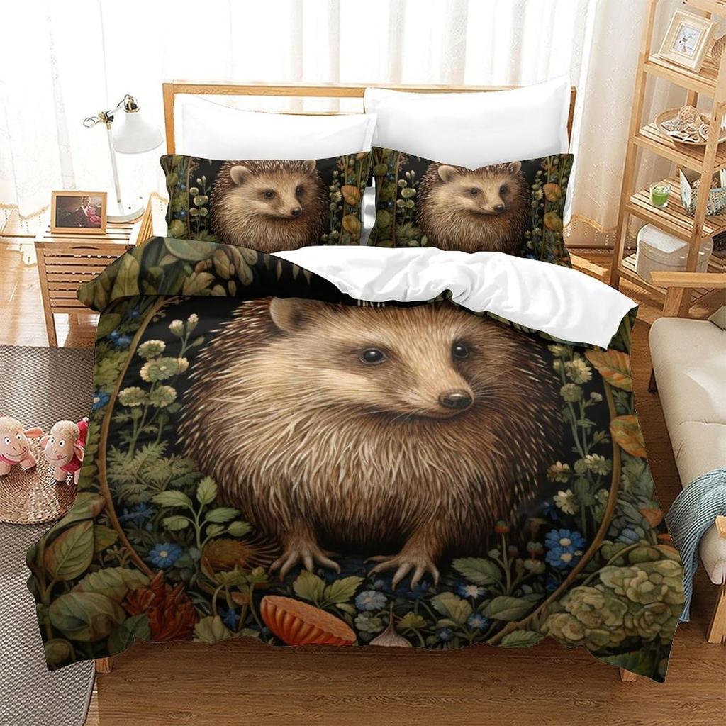 Animal Print Hedgehog Microfiber Duvet Cover Set for Kids Boys Girls, Animal Hedgehog Comforter Cover Set Bedding Sets with Zip