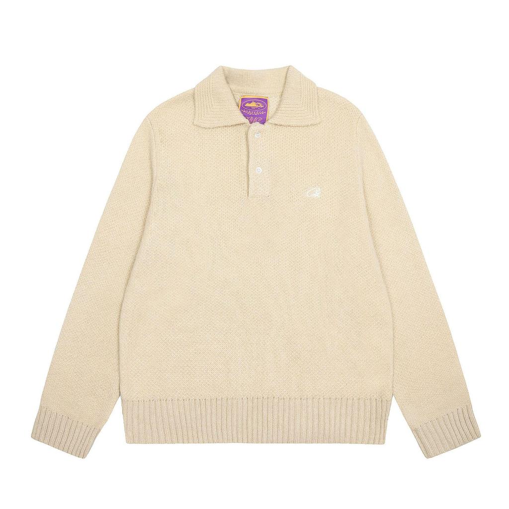 Pulover Tricotat Corteiz Alcatraz Unisex Bej cu Guler de Blană