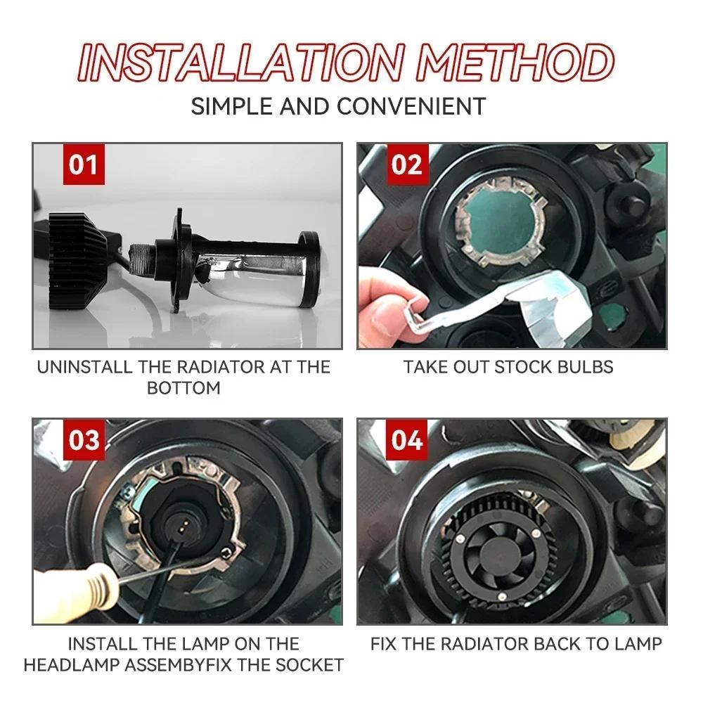 Y6 H4 LED Projector Headlight Projector Lens with Fan Cooling 90W Automobile Hi Lo Beam Bulb 12V 6500K RHD LHD