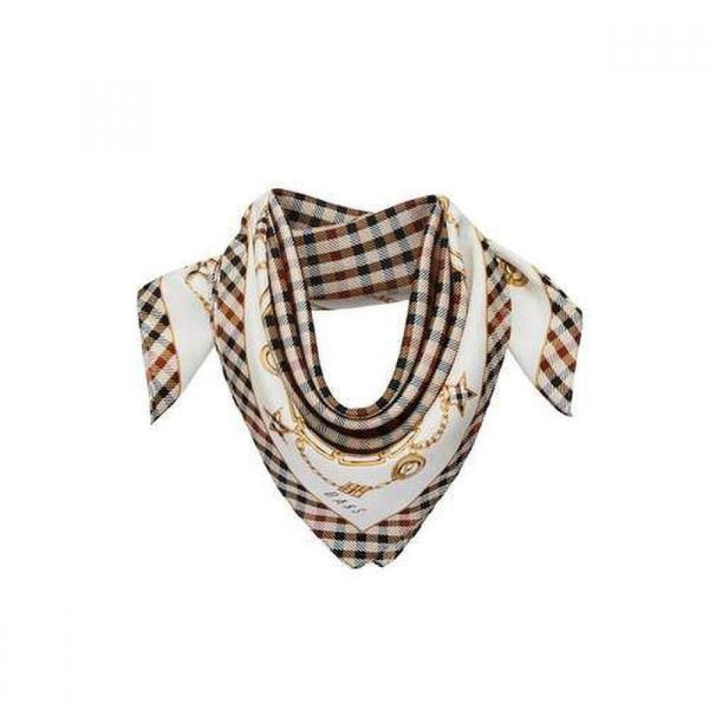 Daks Beige Check Pattern Silk Square Scarf Dcsc2f141 Single option