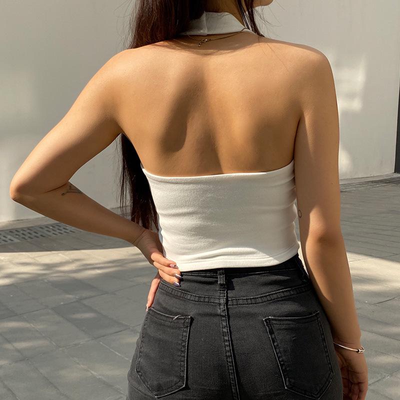 Backless Ribbed Halter Camisole - Slim Fit Sleeveless Crop Top for Women
