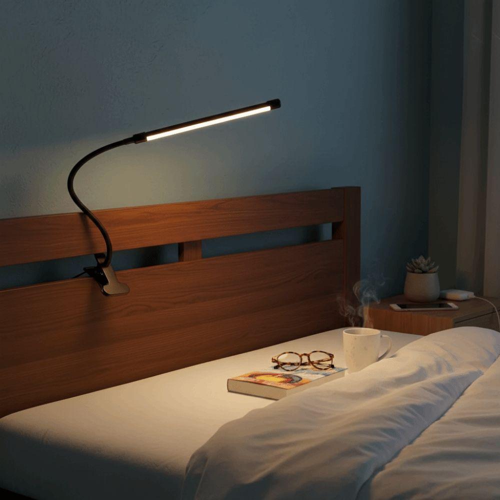 Adjustable LED Desk Clip On Lamp 3 Colors Light 360° Rotate Reading Light with Clamp Dimmable Brightness USB Powered