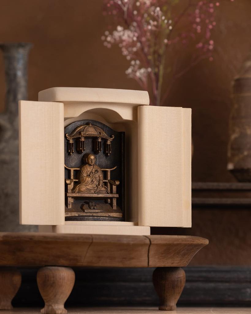 Zeku Kobo Daishi Kukai Buddha Statue with Zushi Antique Koyasan Kongo Prayer Sect Fudo Myoo Dainichi Nyorai Zodiac Amulet Principal Image (gold