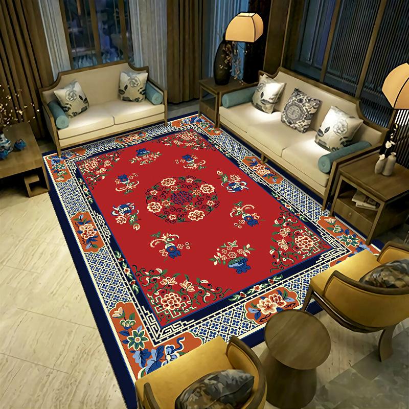 New Chinese Style Living Room Carpet Ethnic Tea Table Sofa Bedroom Bedside Carpet Easy To Maintain Carpet Mat
