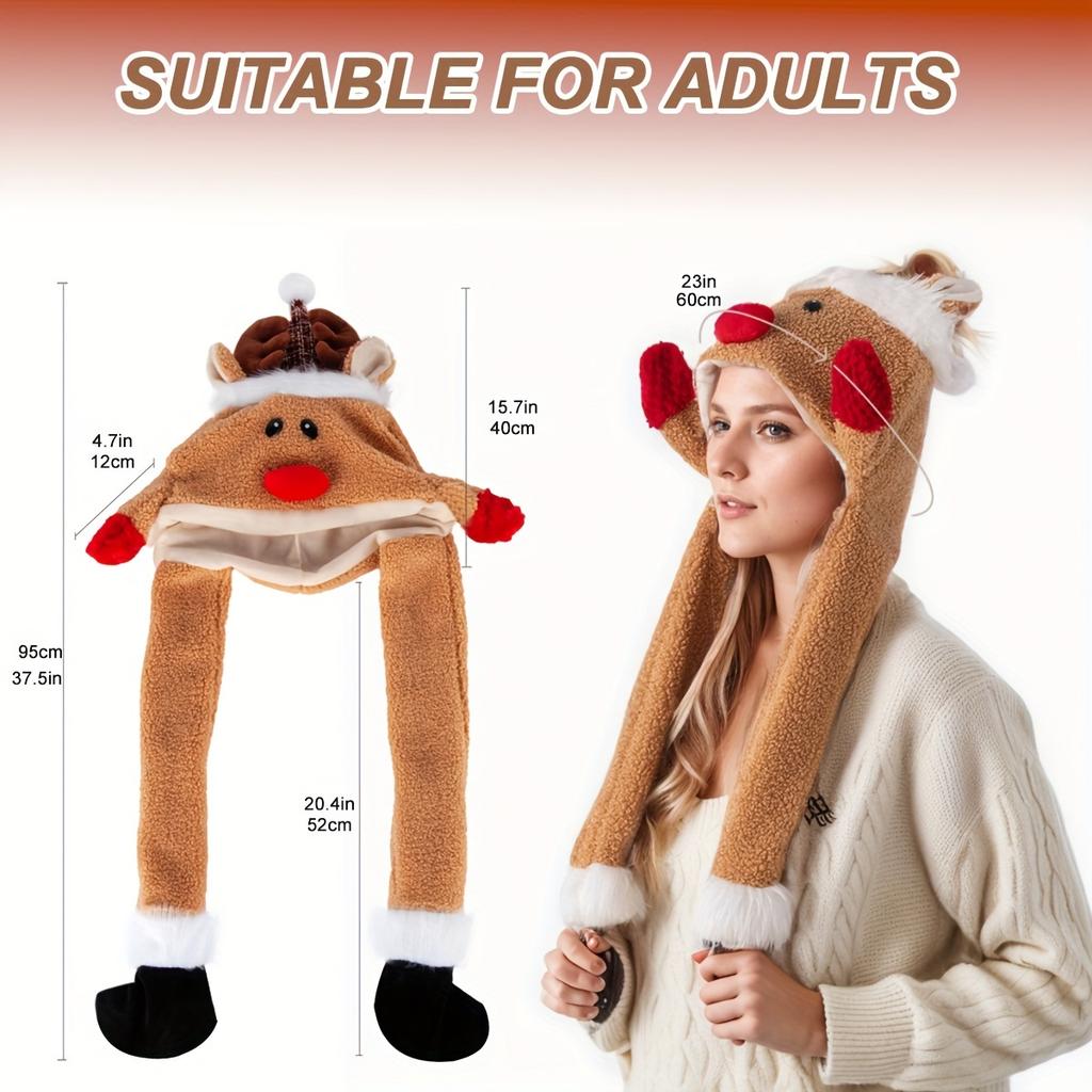 Christmas Elk Airbag Cap Plush Warm Holiday Party Hat Funny Elk Design T with Jumping Ears Polyester Fabric Hats Headdress