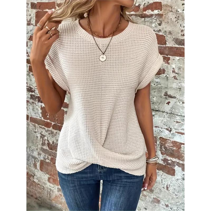 YYFS Women's Fashion Casual Summer Spring Solid Color Print Short Sleeve O-Neck Blouses & Shirts