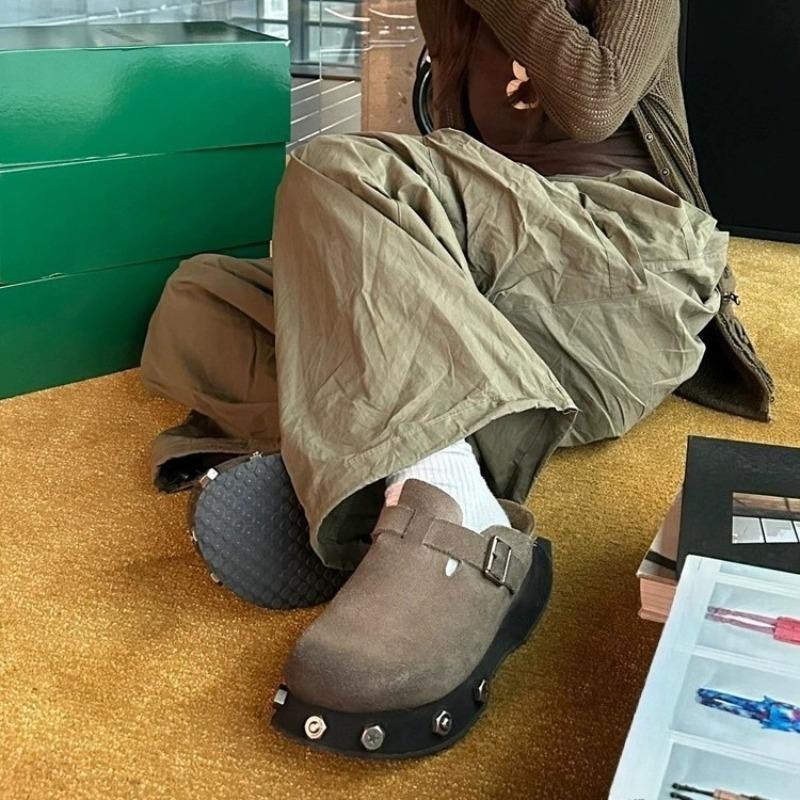 New Thick-soled Retro Half-slipper Women's Shoes with One-foot Cover-up