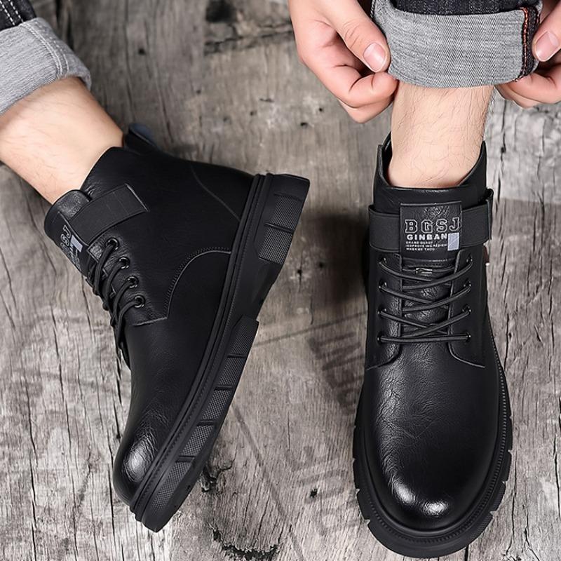 Fashion Retro Autumn Winter Cow Leather Ankle Boots for Men Fashion Non-slip Casual Designer Platform Shoes Man Warm Outdoor Man Boots