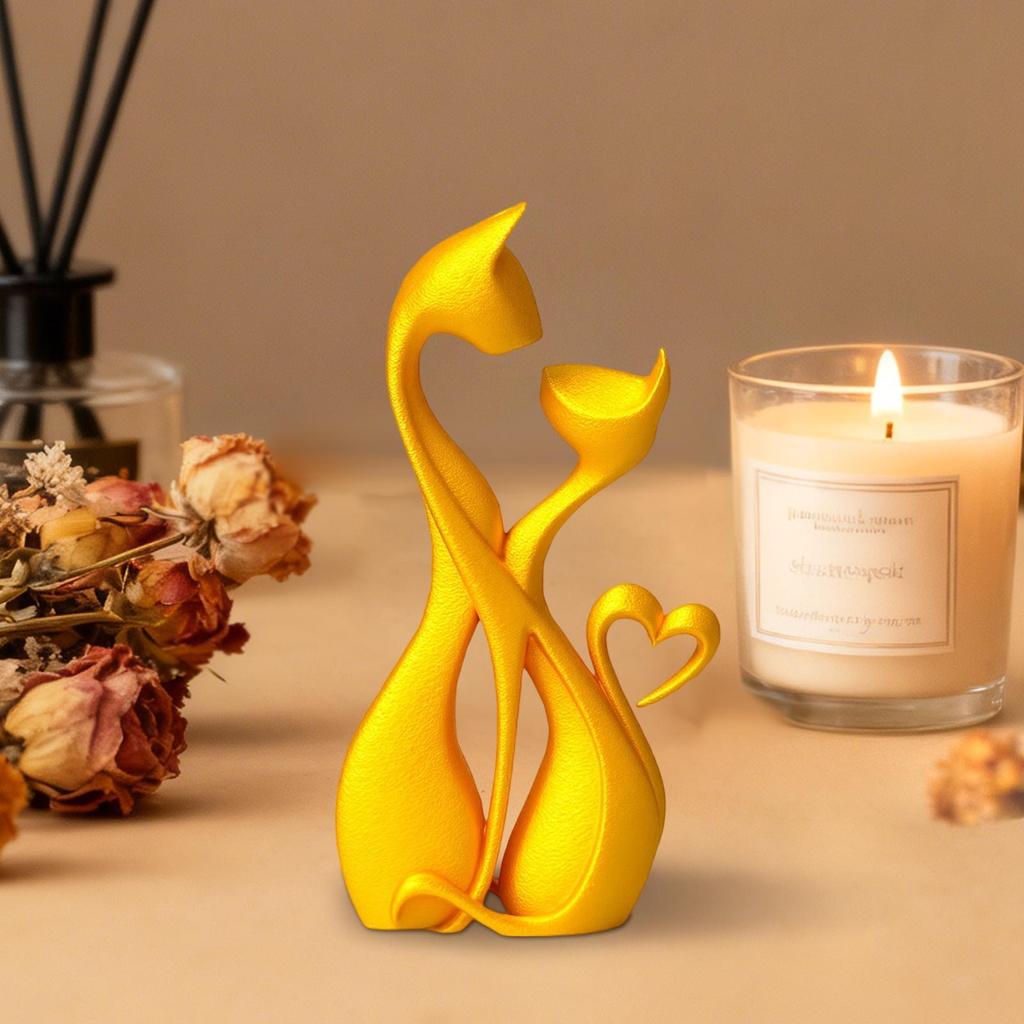 gold black Loving Couple Cats Kiss Dating Statue Couple Cats Statue Retro Heart Elements Animal Room Decoration Cat Sculpture