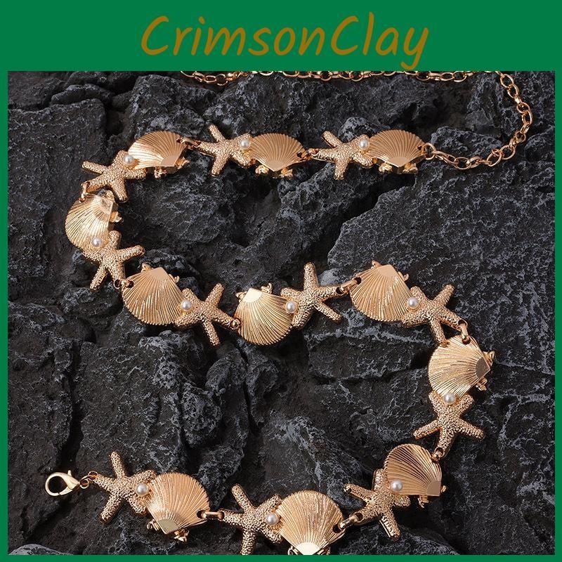Bohemian Pearl Shell Starfish Metal Waist Chain Summer Beach Accessory Vacation