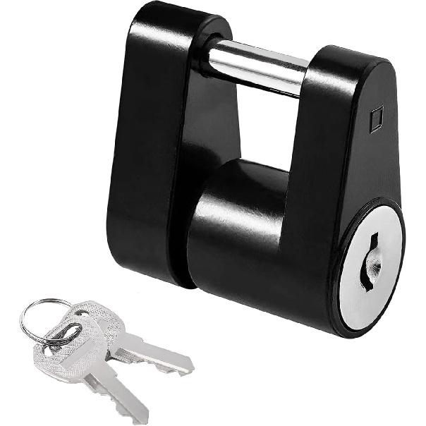 Sun Walker Trailer Tongue Coupler Lock, Dia 1/4 Inch 3/4 Inch Span Anti-Theft Trailer Tongue Lock with Keys, Heavy-Duty Hitch Coupler Locks for Tow