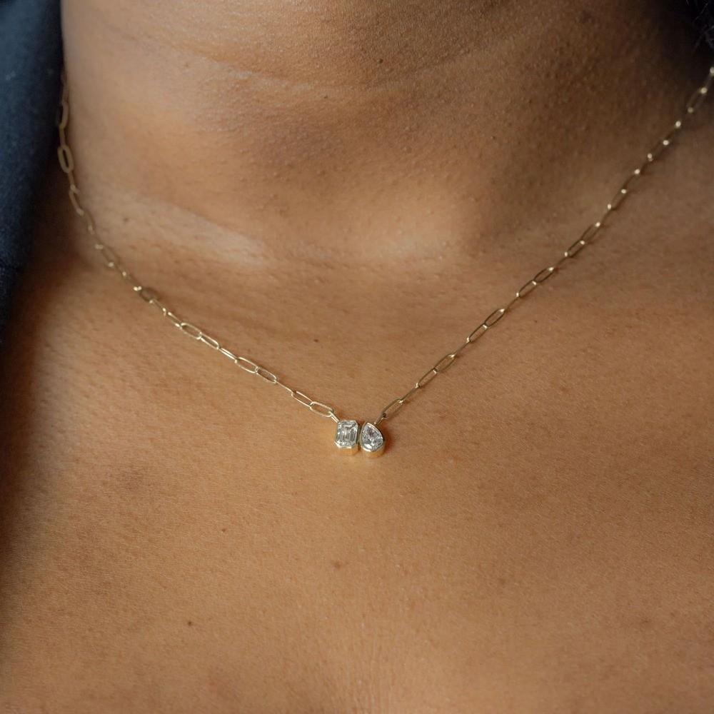 Multi Zircon Zircon Charm Necklace Stainless Steel Plated Y-Shaped Chain Necklace for Daily Wear