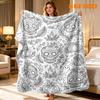 A Coloring-by-numbers Stress-relief Hand-painted Style Blanket - Black and White Line Art Sugar Skull, Pumpkin,, Bat, and Floral Blanket. Vintage Hall