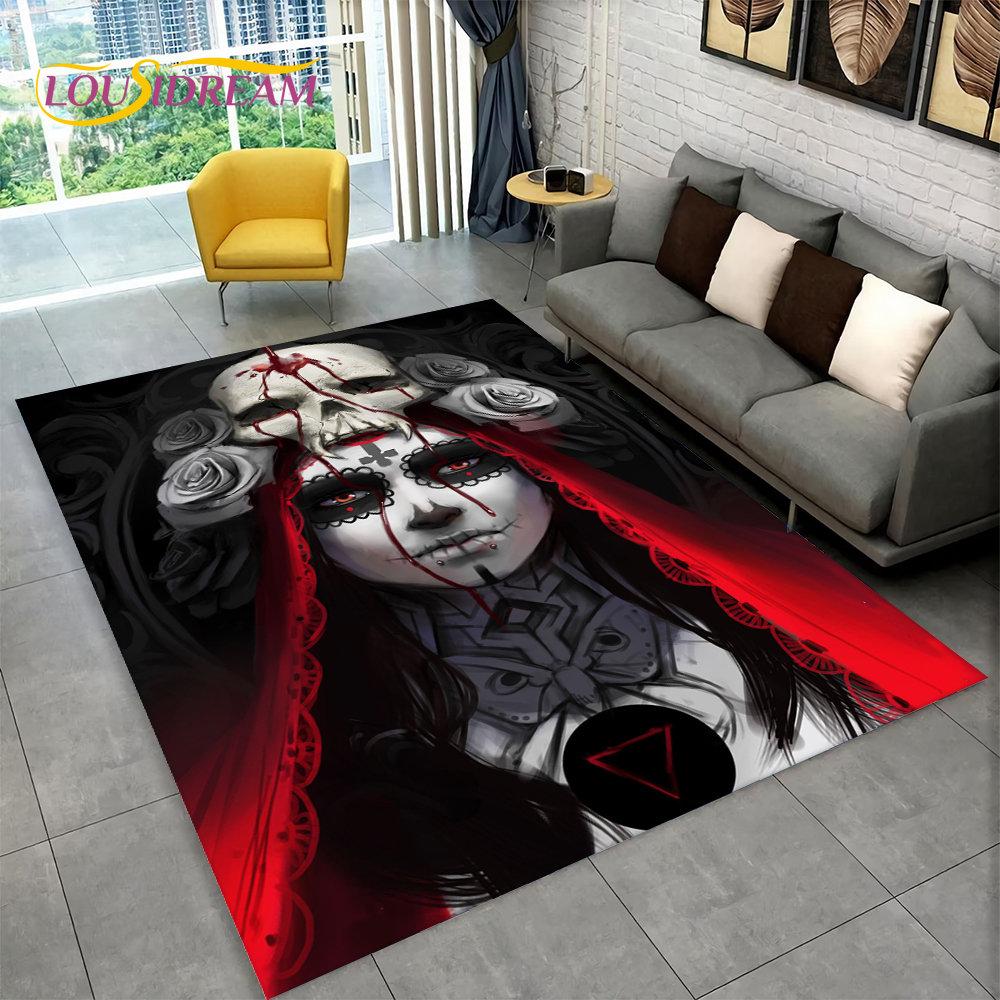 Teppich mit 3D-Motiv, Gothic-Horror, weiblicher Totenkopf, totes Mädchen, Teppich für Zuhause, Wohnzimmer, Schlafzimmer, Sofa, Fußmatte, Dekor, rutschfeste Bodenmatte