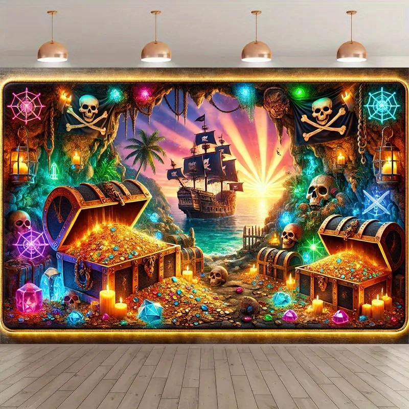 1 Pirate treasure cave polyester photography background multi-purpose holiday party birthday studio prop durable polyester