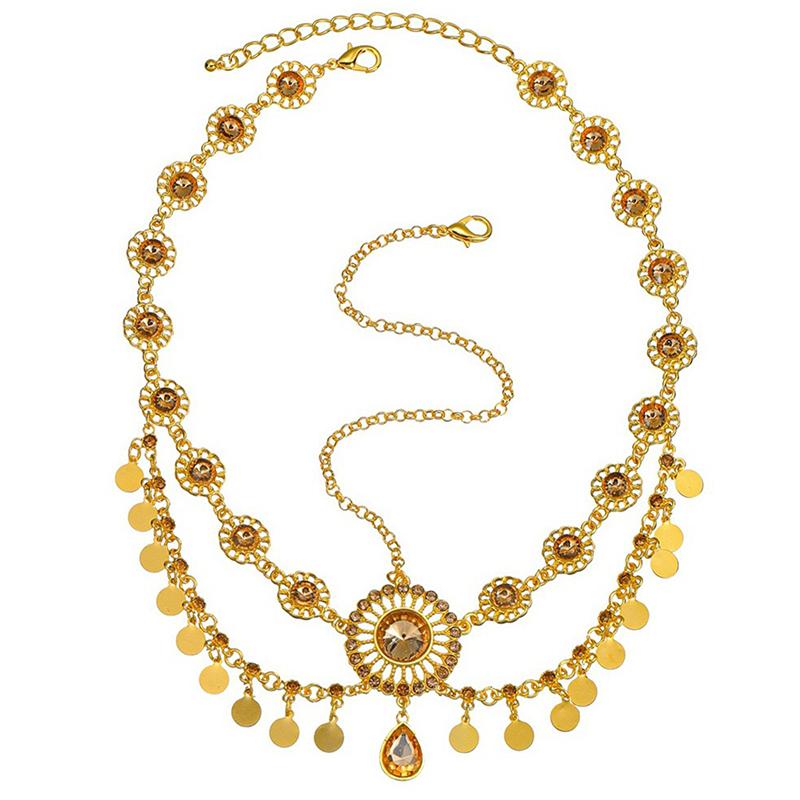 Indian Head Chain For Women Arabic Gold Color Coins Tassel Bridal  Headdress Wedding Accessories