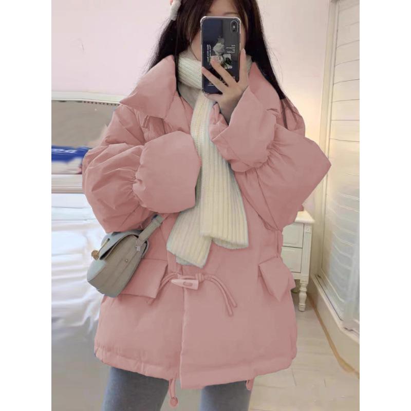 Women's 2024 Korean Style Loose Toggle Button Cotton-Padded Down Jacket for Autumn/Winter