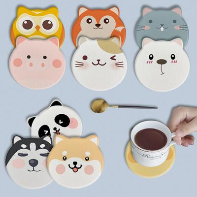 Cute Animal Coaster Diatomite Circular Water Cup Mat Heat-Insulating Anti Slip Kitchen Water Absorbing Mat