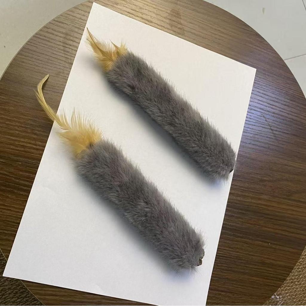 Faux Mink Fur Cat Enrichment Sniffing Toy - Durable Feather Teaser Stick for Self-Entertainment and Hunting.