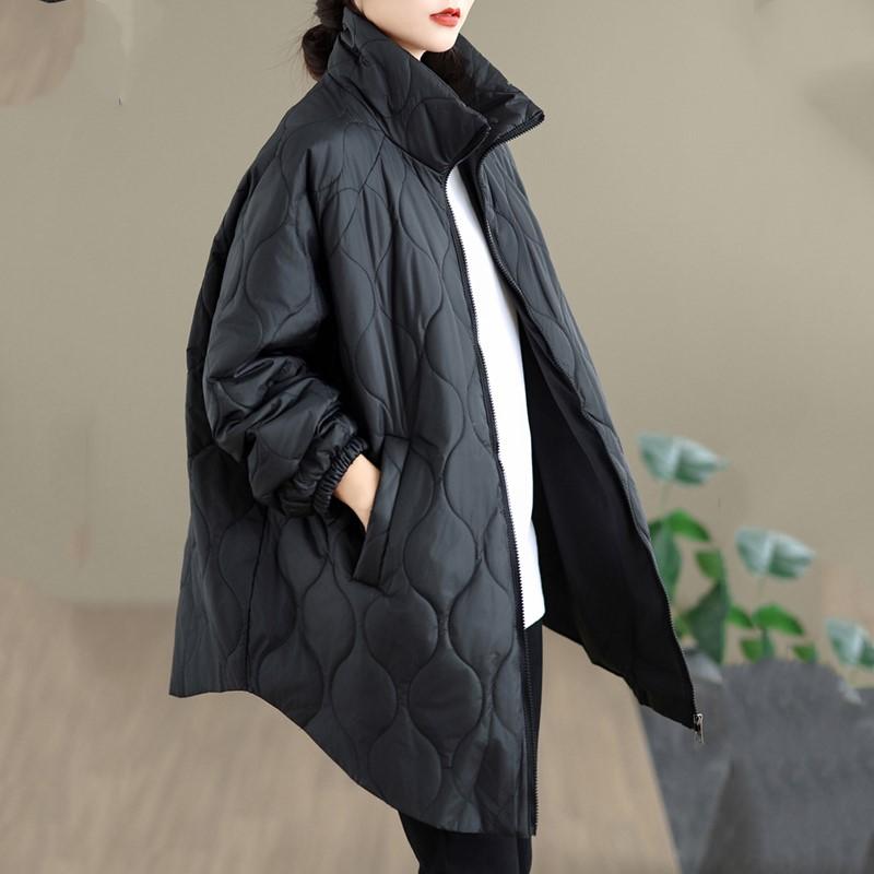 Autumn Spring Winter Cotton Padded Oversized Vintage Plaid Outerwears Women Casual Loose Jacket Coat