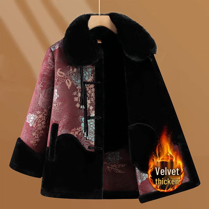 

Chic New Chinese Style Faux Fur Fleece Jacket for Elderly Women 4XL (135-150 jin) червоний