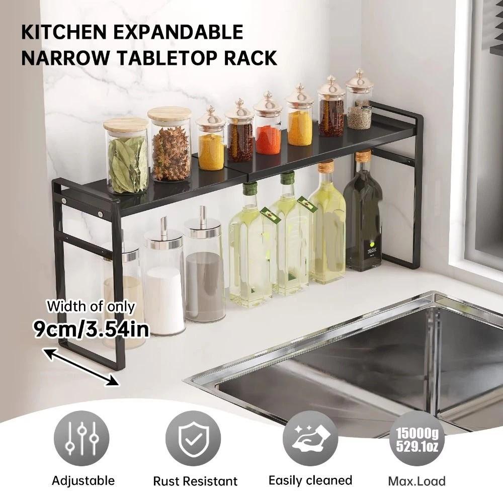 Double-Layer Retractable Storage Rack Iron Narrow Spice Rack Cabinet Partition Shelf  Bathroom