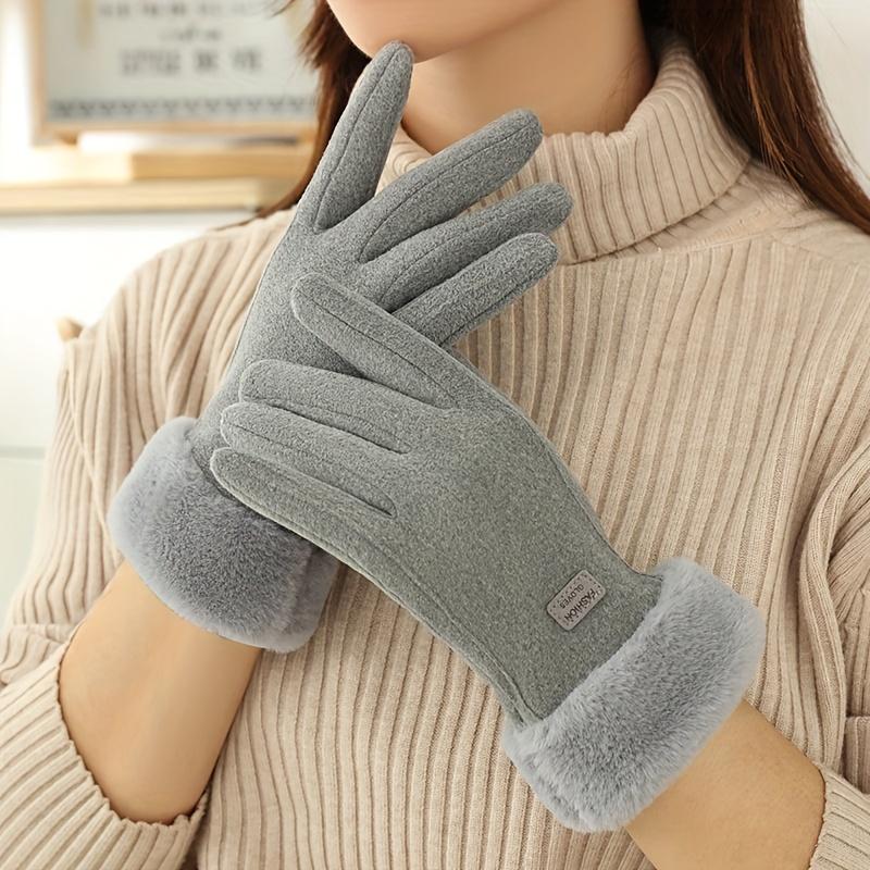 1 PAIR Ladies Winter Touch Gloves with Plush Lining, Thick Thermal Gloves, Durable Polyester