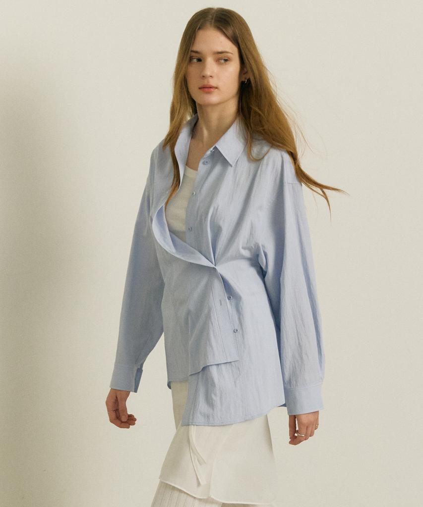 OSTKAKA Asymmetrical Button Fastening Shirt Sky Blue