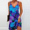Abito da donna alla moda e sexy con stampa 3D di mare di fiori notturni, senza spalline, ampio, scollo a V, mimetico