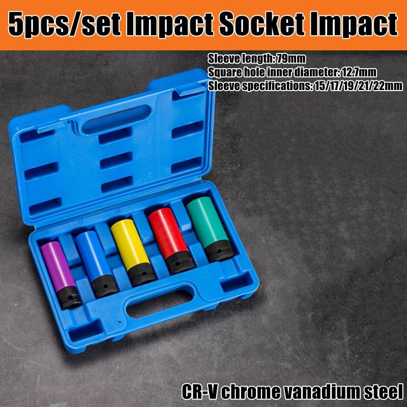 1/2 Inch Drive Wheel Protector Impact Socket Thin Wall Deep Impact Socket Set Plastic Sleeve Lug Nut 17mm, 19mm, 21mm, 22mm