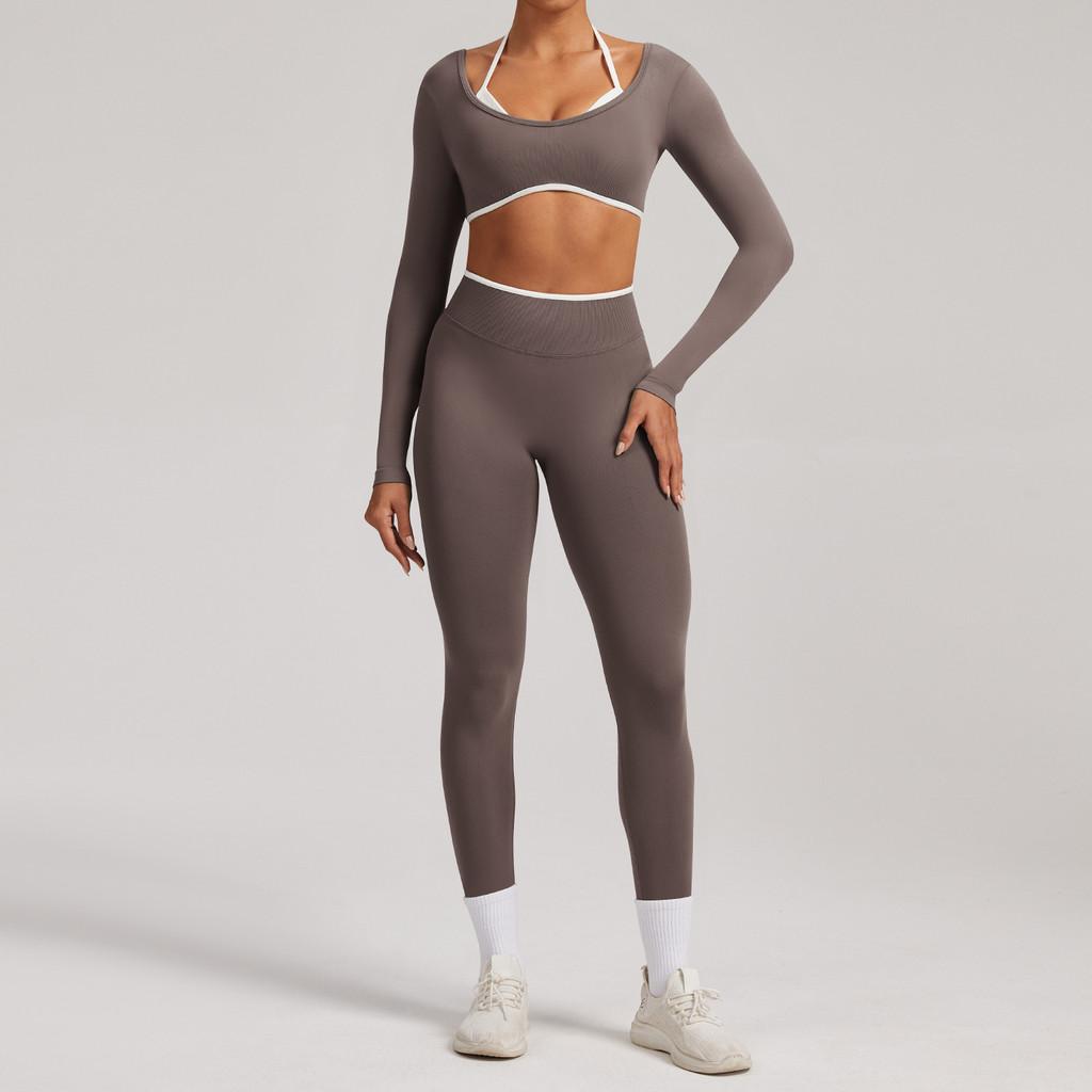 Seamless Yoga Set Long Sleeve Fitness Wear With Moisture Wicking For Women Outdoor Running