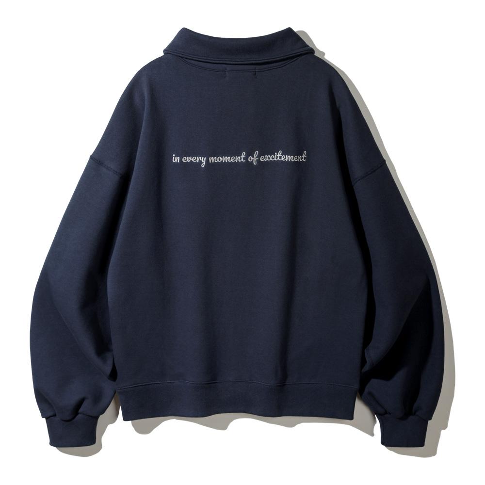 Baken Semi-Crop Balloon Fit Half Zip-Up Sweatshirt Bk5690_Navy