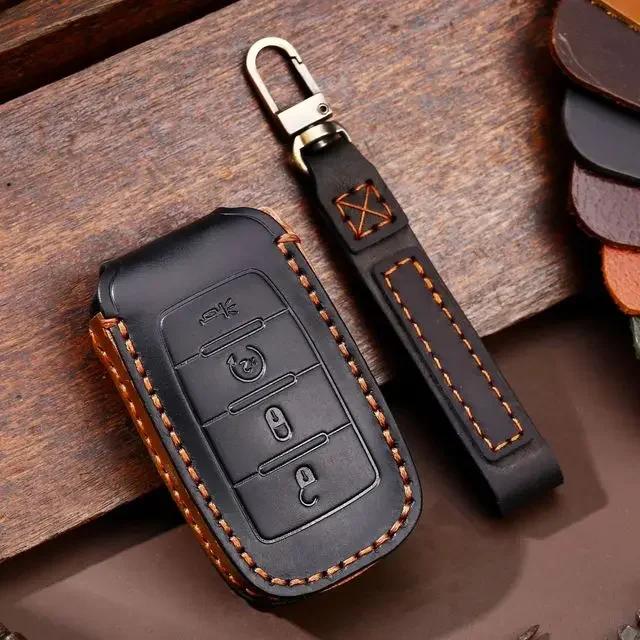 Luxury Leather Car Key Case Cover Fob Protector Keychain Holder Accessories for GM GMC Dodge Ram Dart Keyring Protective Shell