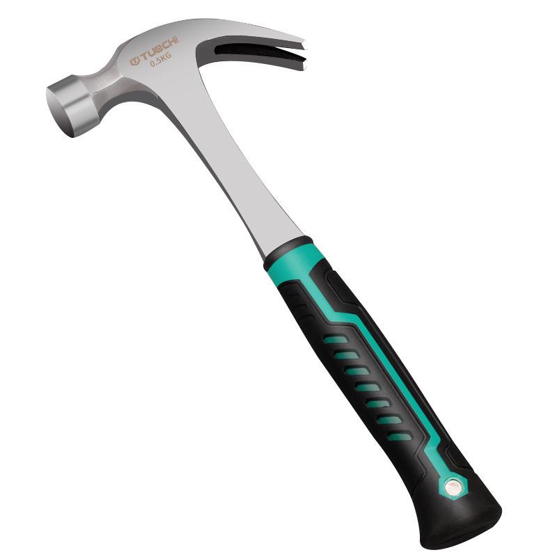 Einteiliger Rundkopf Schafshornhammer: Kleines Eisenbearbeitungswerkzeug mit Nagelauszieher und Eisengriff.