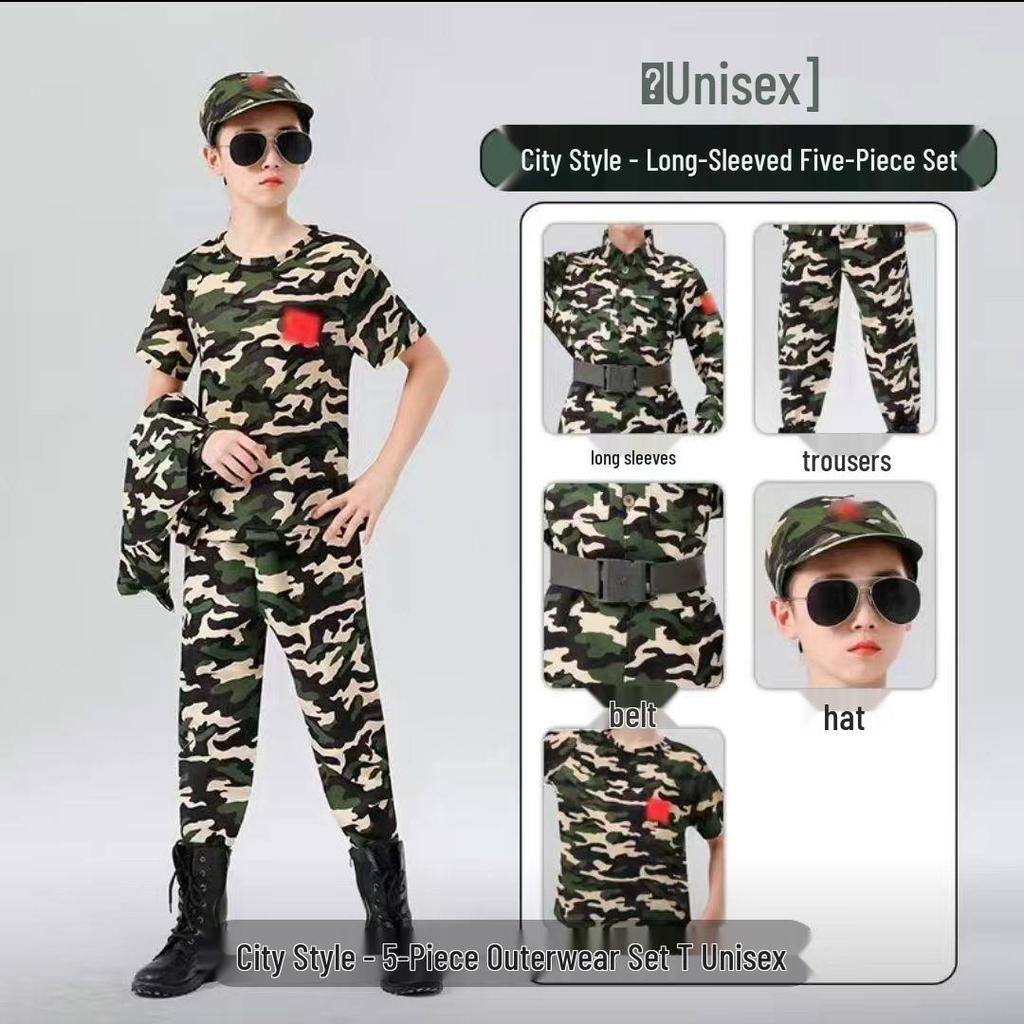Çocuk Kamuflaj Askeri Üniformaları (Erkek ve Kız Çocukları İçin) - Anaokulu Eğitimleri, Yaz Kampları veya Okul Gösterileri İçin Mükemmel.
