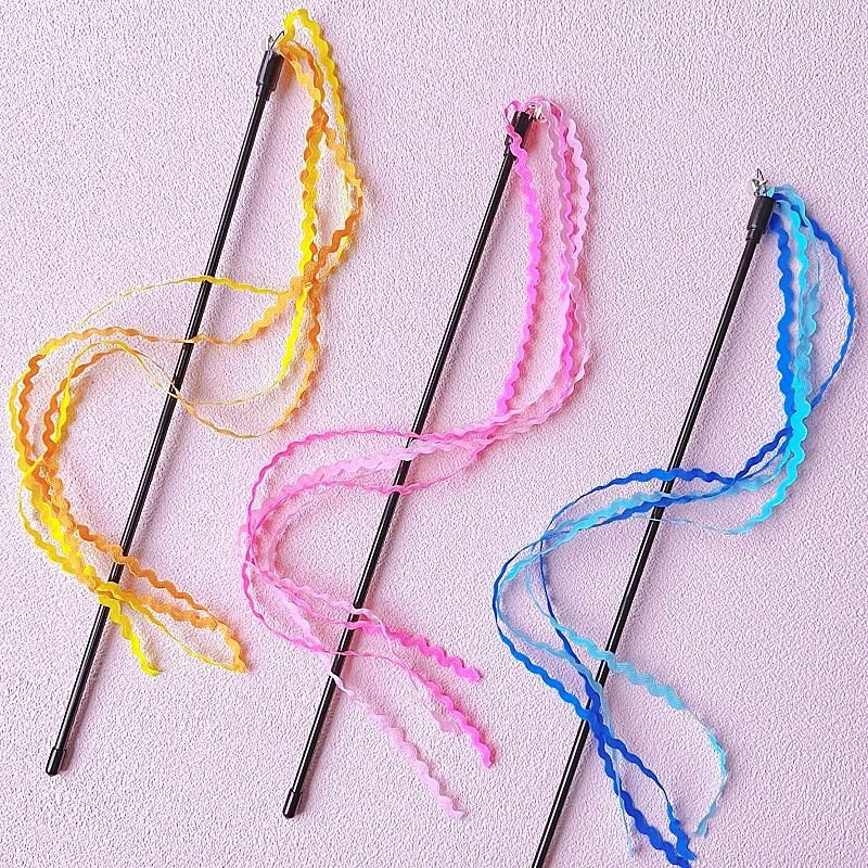 Cat Toy Colorful Tassel Cats Teaser Stick Rainbow Cloth Tassel Toys for Cats Teasing Self-hi Cat Toys Interactive Pet Supplies