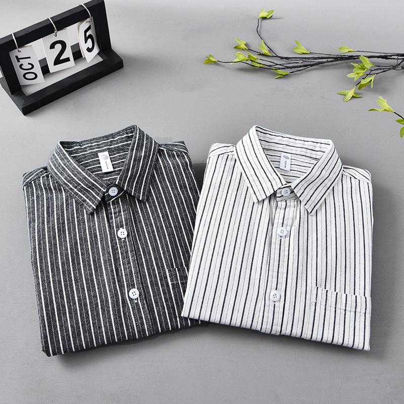 Spring Pure Cotton Striped Shirt for Men Japanese Casual and Handsome Loose Long-sleeved Shirt