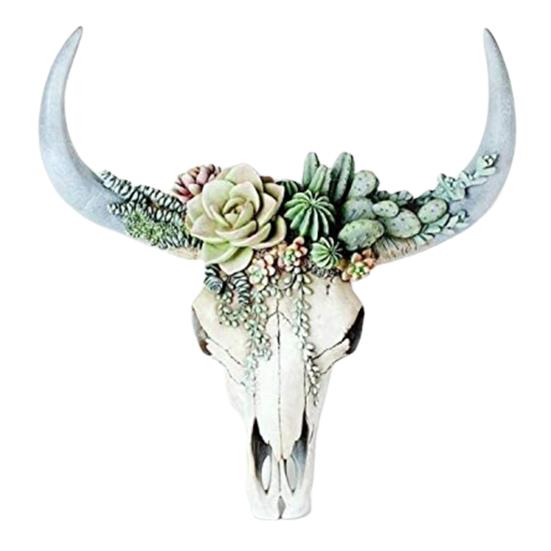 Wall Ornament Beautiful Decorative Resin Succulent/Flower Cow Skull Hanging Pendant for Room