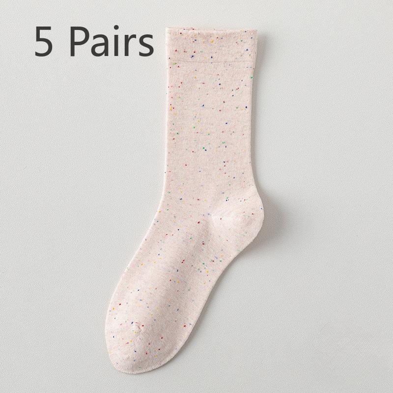 5 Pairs Dot Yarn Socks Candy Coloured Mid-length Boneless Pile Socks Thin Sweat-absorbing Breathable Fashion Cotton Socks