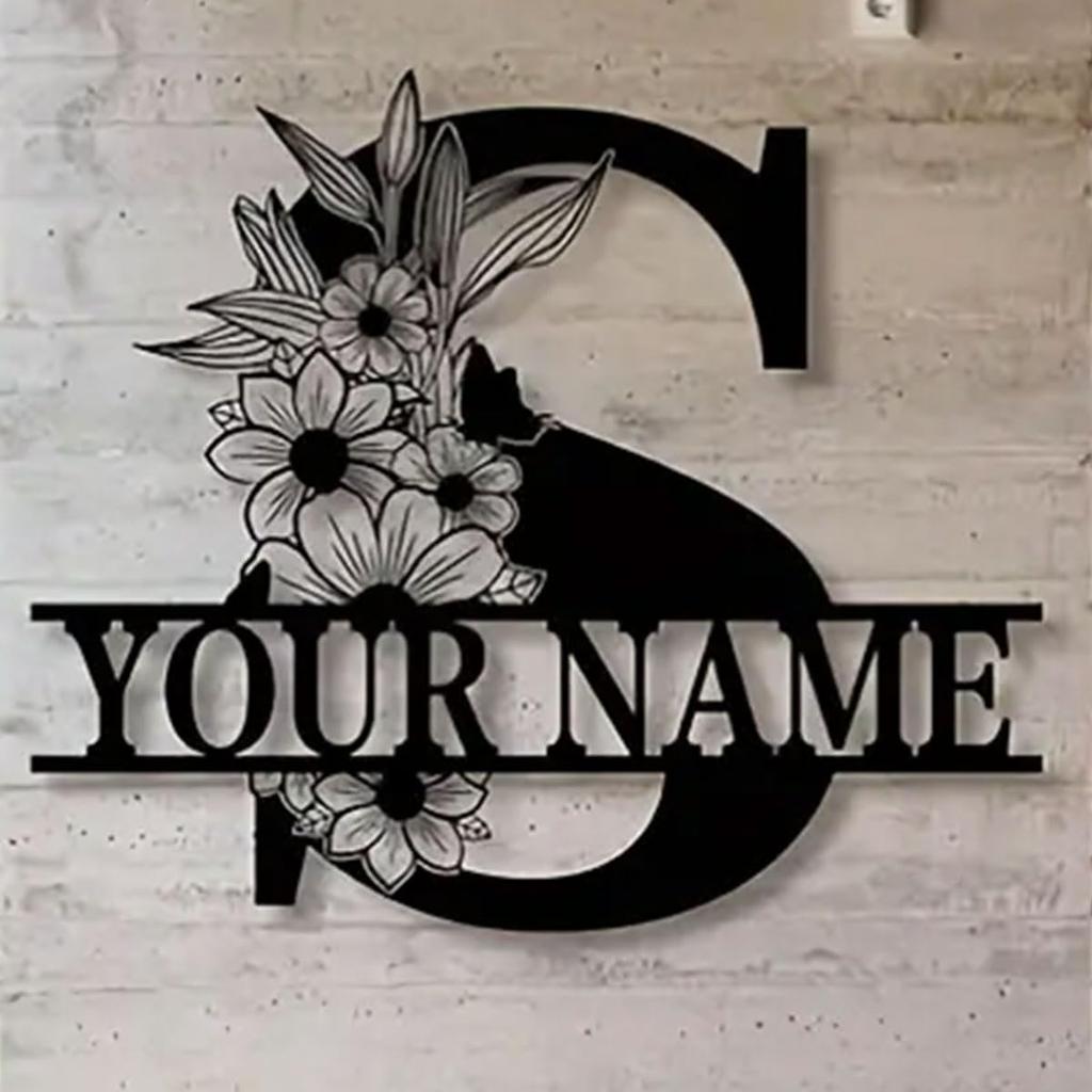 Personalized Family Name Sign, Custom Ornate Monogram Letter with First Last Name Split Letter Name Sign, Metal Wall Art Home Decor