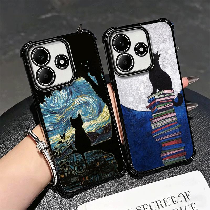 Schwarze Katze Ästhetik Muster Beschichtung Handyhülle Für Xiaomi Redmi Note 14 15 Pro Plus 13 12 11 11S 11T 10 9S 9 5G Sturzfest Airaba
