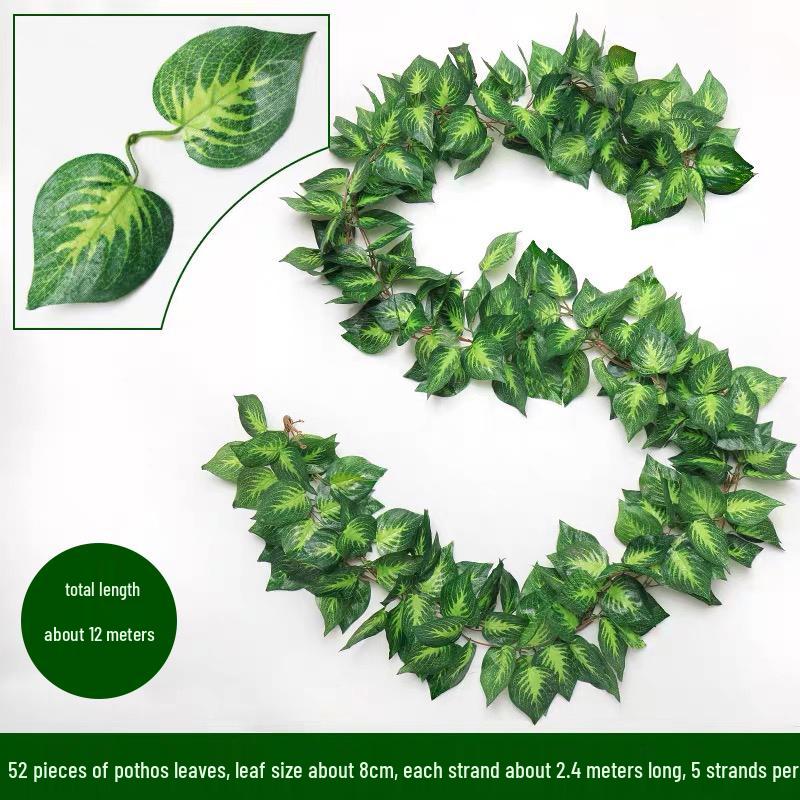 Artificial Rattan Vines for Pipe and Ceiling Decoration - Fake Green Leaves