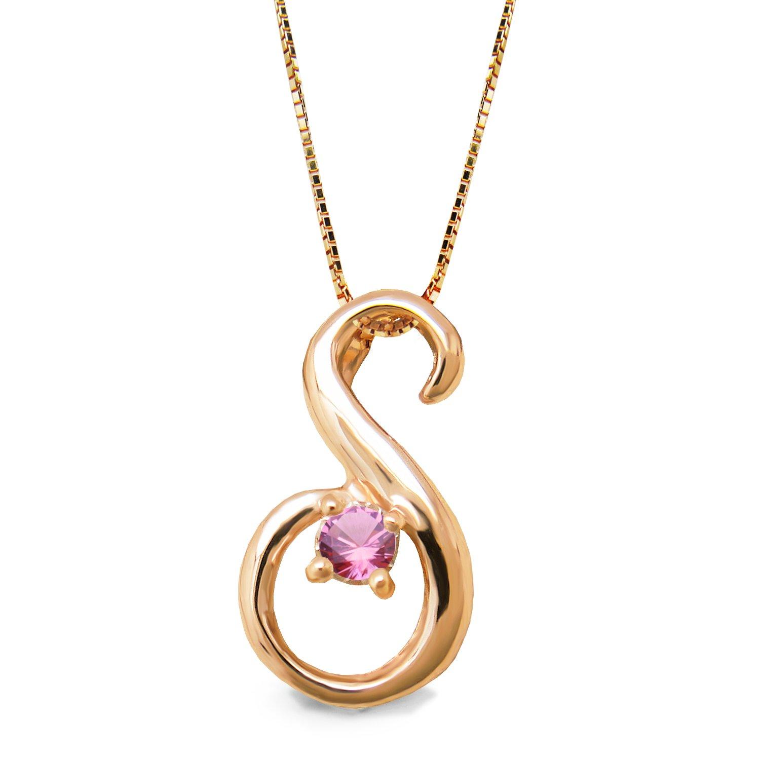 

miwahouseki Initial Selectable Birthstone Pink Gold Alphabet Necklace October Pink Tourmaline [Miwahouseki] [S]