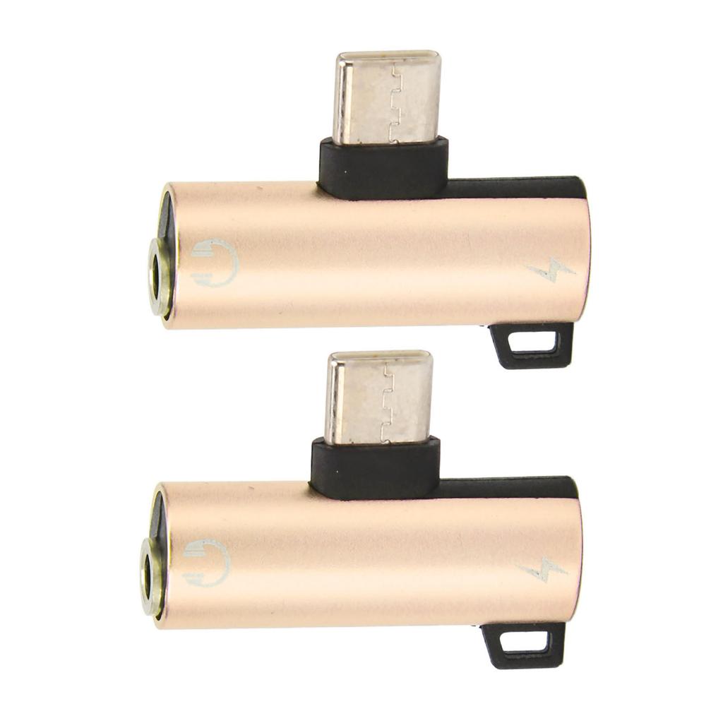 2Pcs USB C to 3.5mm o Adapter 2 in 1 Type C 3.5mm Listening Music While Charging Durable ABS
