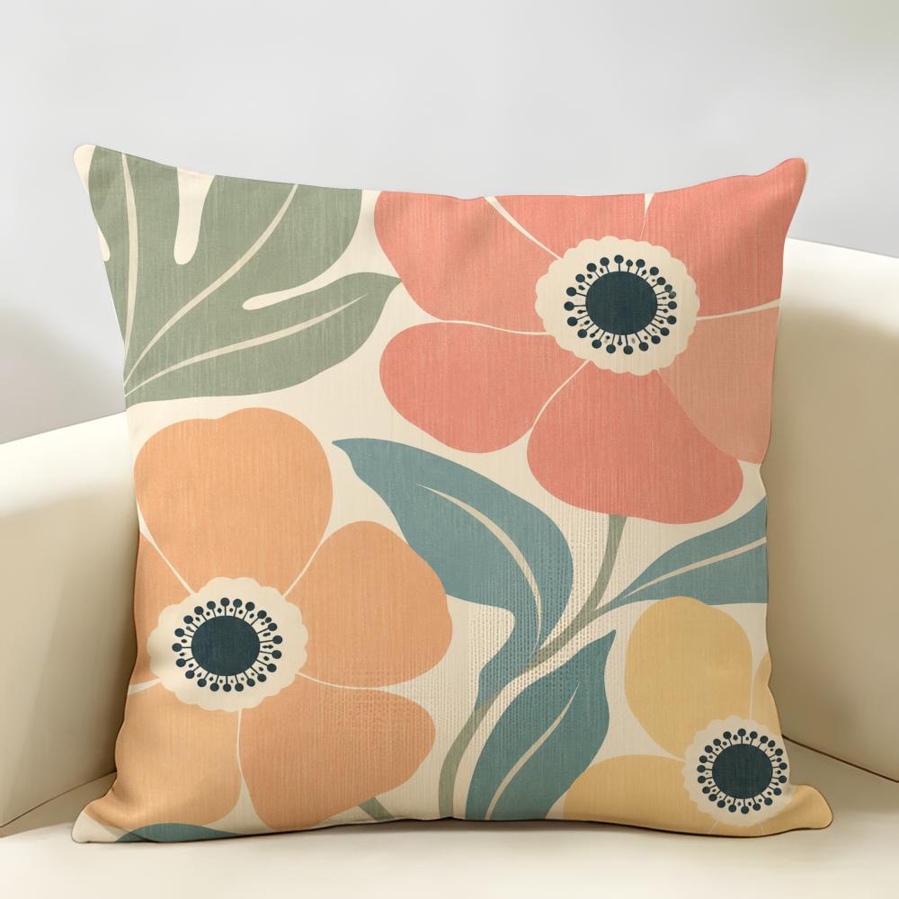 Beautiful Colorful Flower Pattern Cushion Cover Durable Hypoallergenic Organic Linen Short Pillow Cover Washable