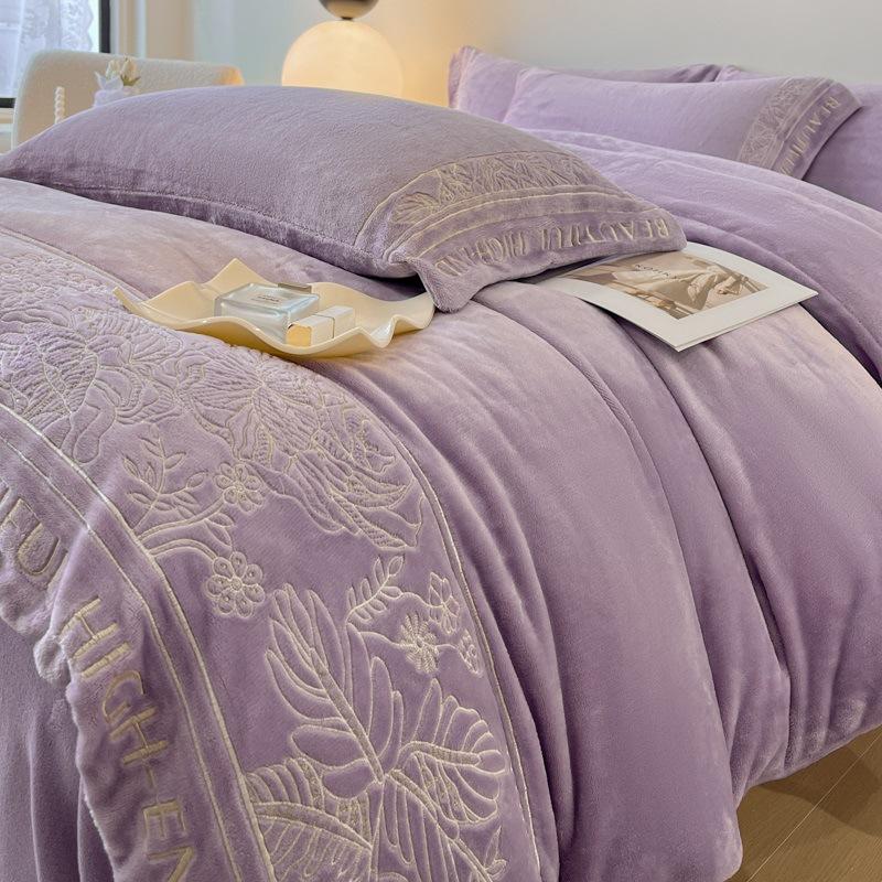 Thickened Milk Fleece Bed Four-Piece Light Luxury High-End Coral Baby Fleece Quilt Cover Bed Sheet Mattress Bedding